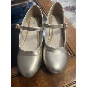 Nine West Mary Jane Heels Kids Size 13 Champagne Gold Glitter Buckle Dress Shoes